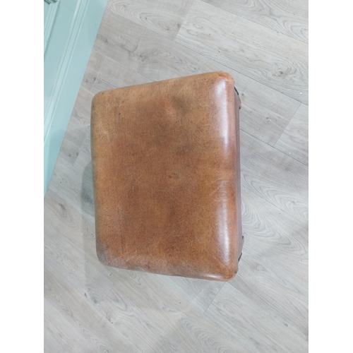 73 - French hand-dyed leather upholstered foot stool raised on square tapered legs {37 cm H x 62 cm W x 4... 