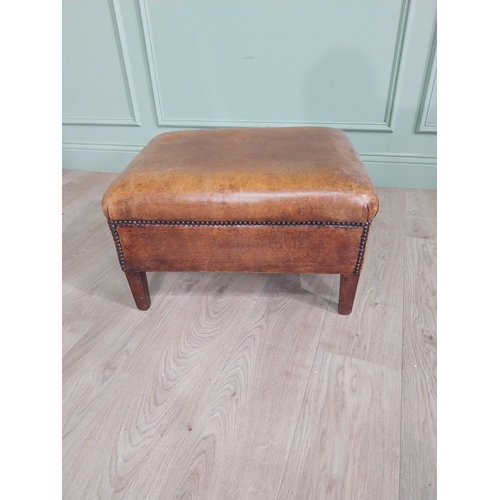 73 - French hand-dyed leather upholstered foot stool raised on square tapered legs {37 cm H x 62 cm W x 4... 