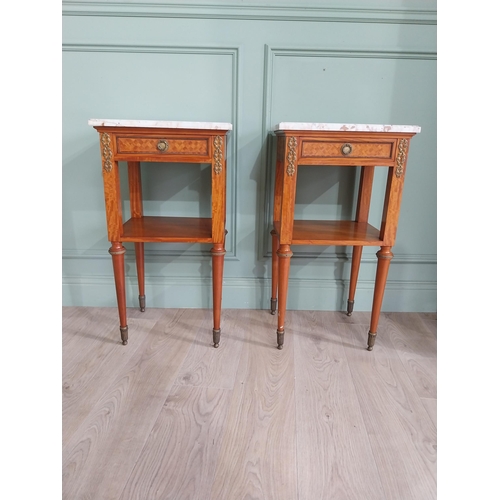 730A - Pair of 19th C. French satinwood bedside lockers with marble top, ormolu mounts and single drawr in ... 