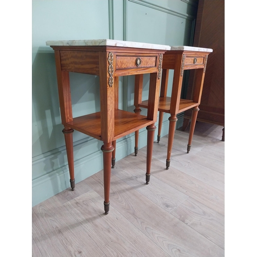 730A - Pair of 19th C. French satinwood bedside lockers with marble top, ormolu mounts and single drawr in ... 