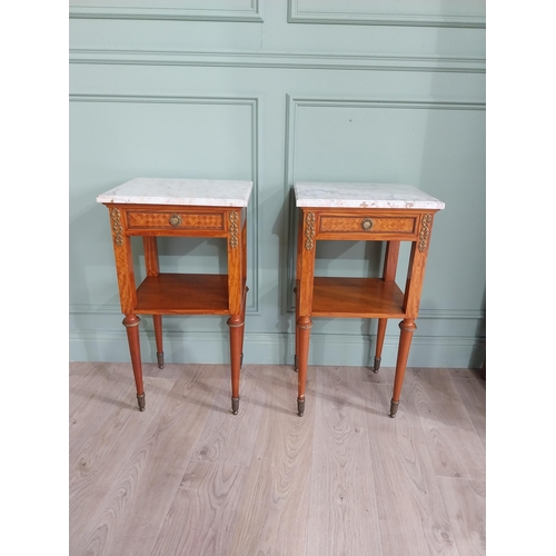 730A - Pair of 19th C. French satinwood bedside lockers with marble top, ormolu mounts and single drawr in ... 