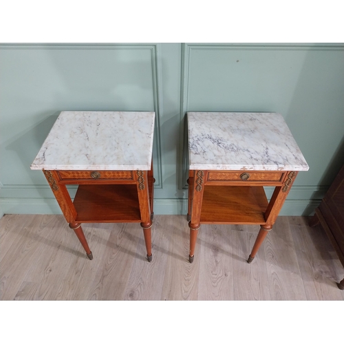 730A - Pair of 19th C. French satinwood bedside lockers with marble top, ormolu mounts and single drawr in ... 