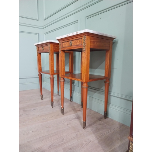 730A - Pair of 19th C. French satinwood bedside lockers with marble top, ormolu mounts and single drawr in ... 