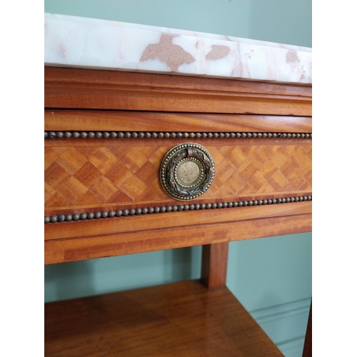 730A - Pair of 19th C. French satinwood bedside lockers with marble top, ormolu mounts and single drawr in ... 