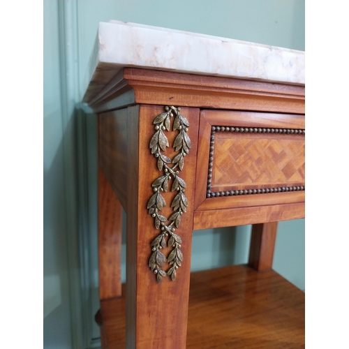 730A - Pair of 19th C. French satinwood bedside lockers with marble top, ormolu mounts and single drawr in ... 