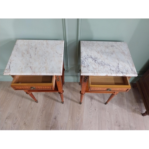 730A - Pair of 19th C. French satinwood bedside lockers with marble top, ormolu mounts and single drawr in ... 