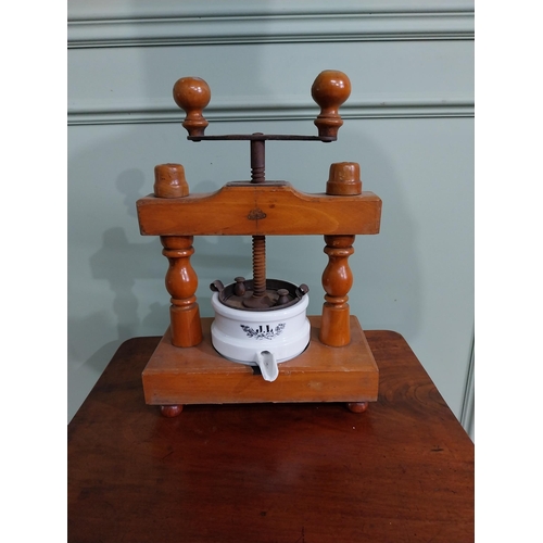 732 - Early 20th C. French walnut and ceramic juicer {41 cm H x 30 cm W x 17 cm D}.