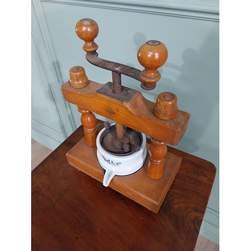 732 - Early 20th C. French walnut and ceramic juicer {41 cm H x 30 cm W x 17 cm D}.