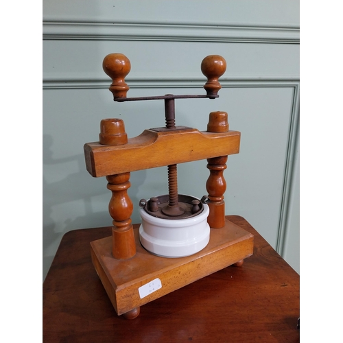 732 - Early 20th C. French walnut and ceramic juicer {41 cm H x 30 cm W x 17 cm D}.