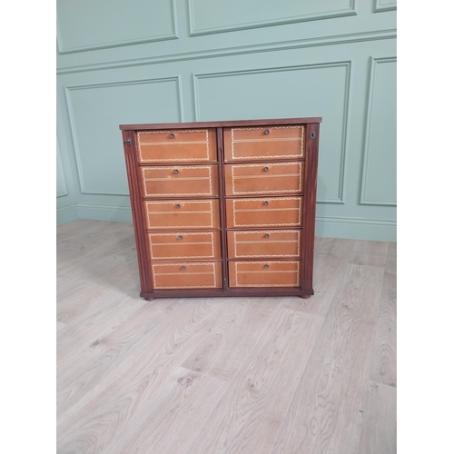 734 - Early 20th C. French mahogany and leather bound office drawers {77 H x 77 cm D x 31 cm D}.