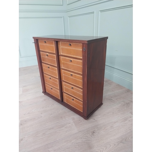 734 - Early 20th C. French mahogany and leather bound office drawers {77 H x 77 cm D x 31 cm D}.