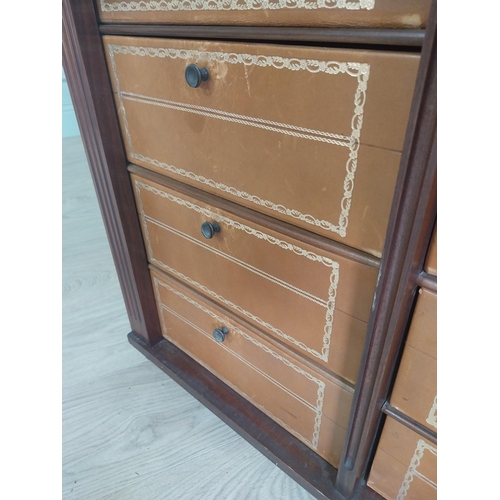 734 - Early 20th C. French mahogany and leather bound office drawers {77 H x 77 cm D x 31 cm D}.