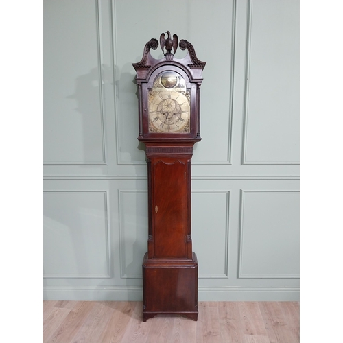 741 - Georgian mahogany swan neck Grandfather clock with engraved brass dial by Irvine {230 cm H x 50 cm W... 