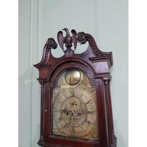 741 - Georgian mahogany swan neck Grandfather clock with engraved brass dial by Irvine {230 cm H x 50 cm W... 