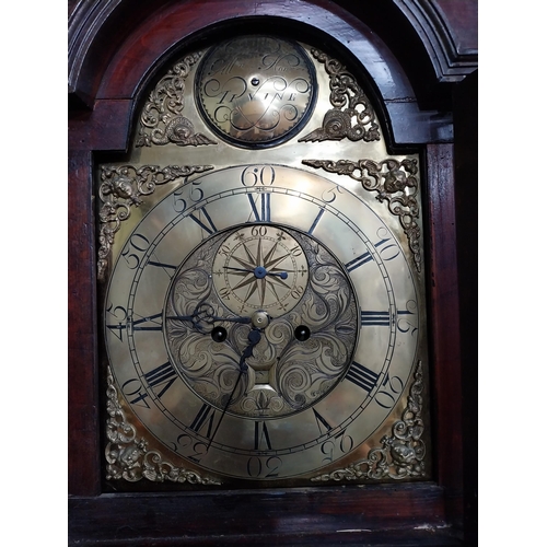 741 - Georgian mahogany swan neck Grandfather clock with engraved brass dial by Irvine {230 cm H x 50 cm W... 