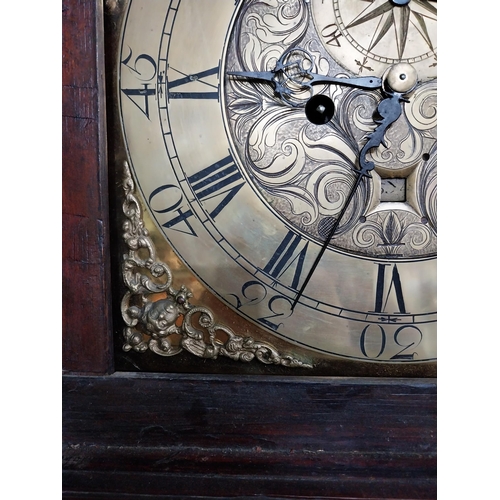 741 - Georgian mahogany swan neck Grandfather clock with engraved brass dial by Irvine {230 cm H x 50 cm W... 