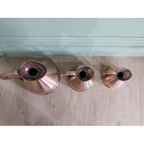 745 - Set of three 19th C. graduated copper measures {30 cm H x 30 cm W x 23 cm D and 20 cm H x 20 cm W x ... 