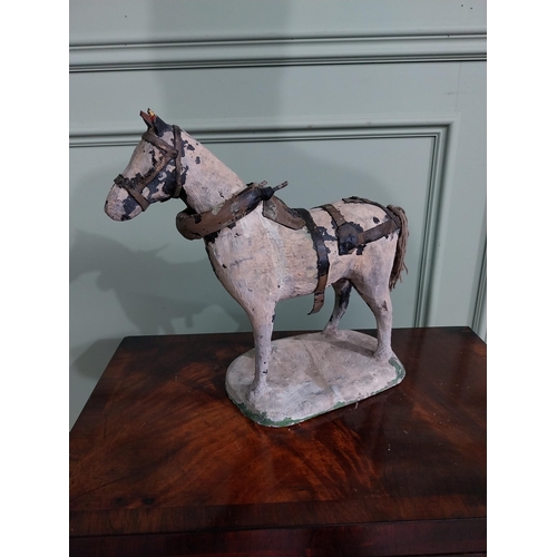 753 - 19th C. painted terracotta statuette of a Horse {33 cm H x 36 cm W x 16 cm D}.