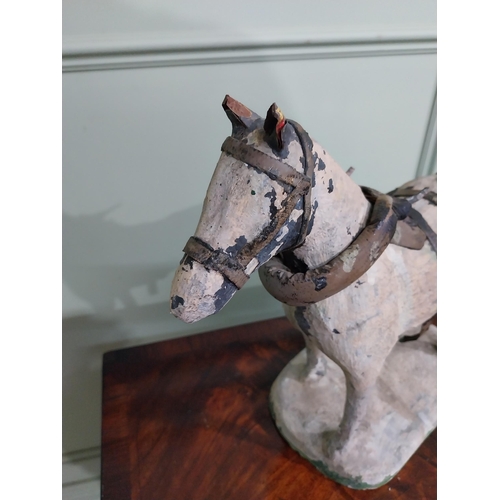 753 - 19th C. painted terracotta statuette of a Horse {33 cm H x 36 cm W x 16 cm D}.