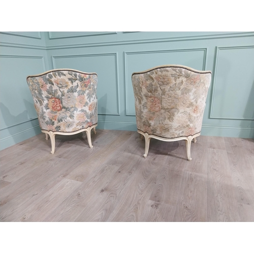 757 - Pair of good quality Edwardian French painted walnut and upholstered armchairs raised on cabriole le... 