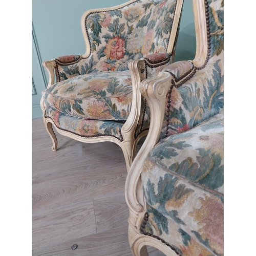 758 - Pair of good quality Edwardian French painted walnut and upholstered armchairs raised on cabriole le... 