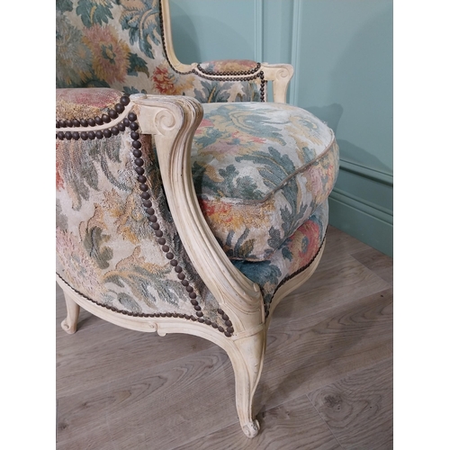 758 - Pair of good quality Edwardian French painted walnut and upholstered armchairs raised on cabriole le... 