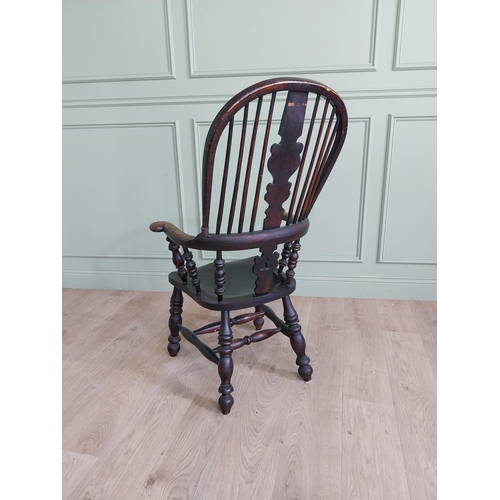 762 - 19th C. ash and elm Windsor arm chair raised on turned legs and two stretchers {113 cm H x 64 cm W x... 