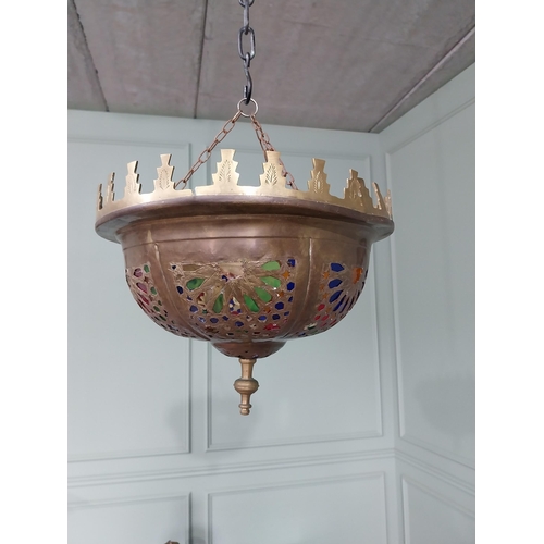 767 - Unusual Moroccan brass hanging shade {43 cm H  x 34 cm Dia.}.