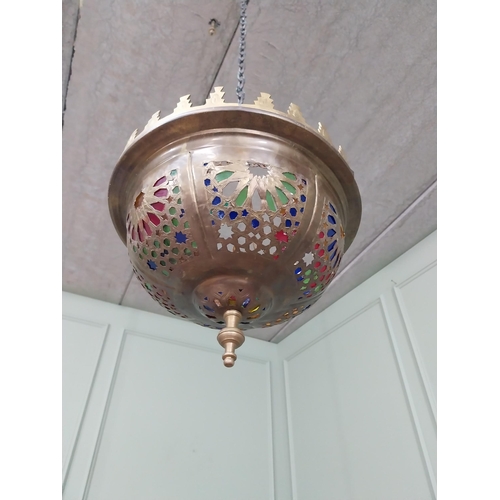 767 - Unusual Moroccan brass hanging shade {43 cm H  x 34 cm Dia.}.