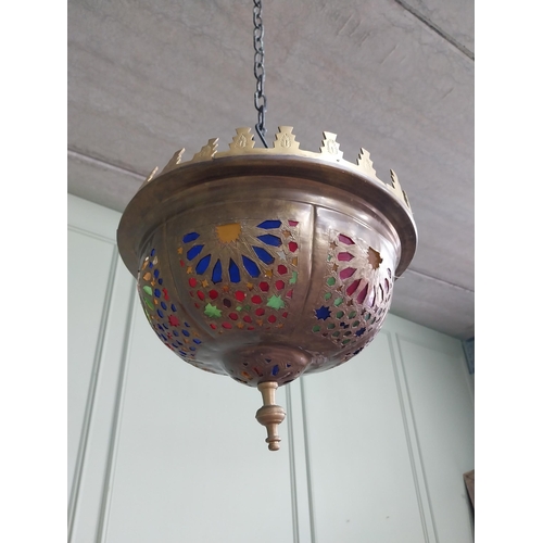 767 - Unusual Moroccan brass hanging shade {43 cm H  x 34 cm Dia.}.