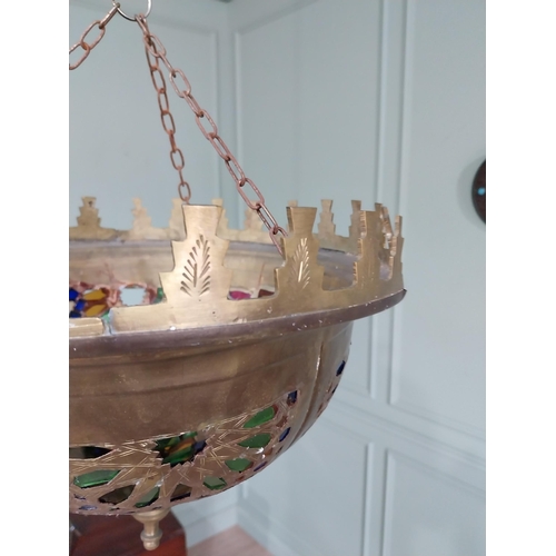 767 - Unusual Moroccan brass hanging shade {43 cm H  x 34 cm Dia.}.