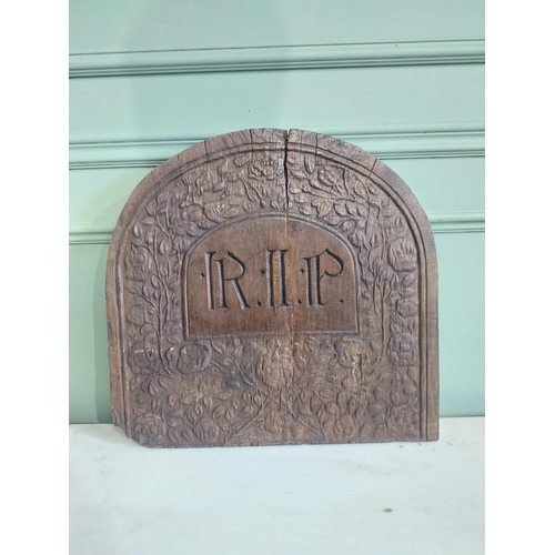 770 - Early 19th C. carved oak R.I.P plaque {48 cm H x 50 cm W}.