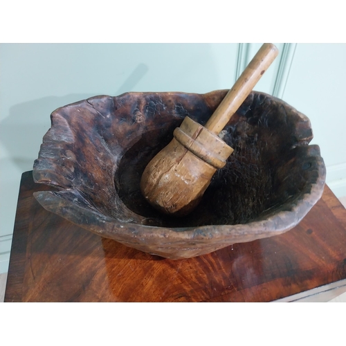 775 - 19th C. wooden bowl and pestle {17 cm H x 36 cm W x 37 cm D}.