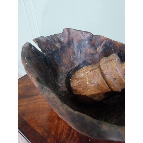 775 - 19th C. wooden bowl and pestle {17 cm H x 36 cm W x 37 cm D}.