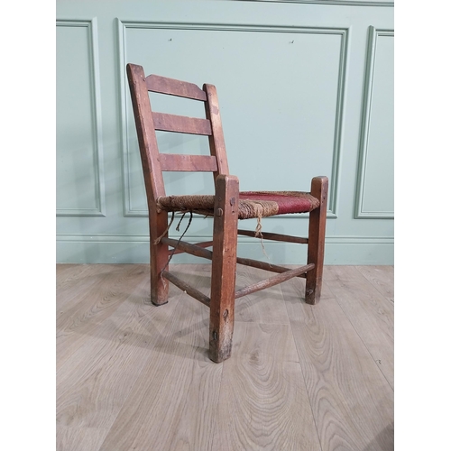 784 - 19th C. Irish pine chair with rope seat raised on square legs {79 cm H x 49 cm W x 46 cm D}.