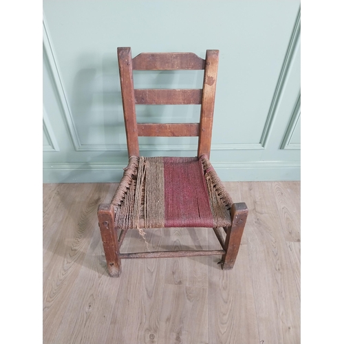 784 - 19th C. Irish pine chair with rope seat raised on square legs {79 cm H x 49 cm W x 46 cm D}.