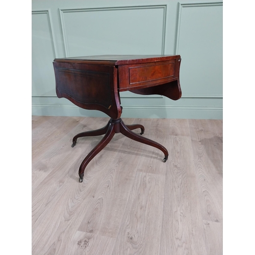 790 - Edwardian mahogany drop leaf table with inset leather top and single drawer in the frieze raised on ... 