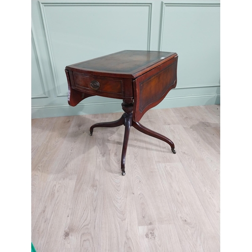 790 - Edwardian mahogany drop leaf table with inset leather top and single drawer in the frieze raised on ... 