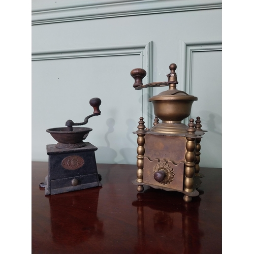 793 - Two early 20th C. cast iron and brass coffee grinders {27 cm H x 21 cm W x 14 cm D AND 20 cm H x 15 ... 