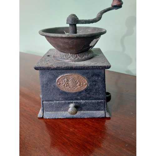 793 - Two early 20th C. cast iron and brass coffee grinders {27 cm H x 21 cm W x 14 cm D AND 20 cm H x 15 ... 