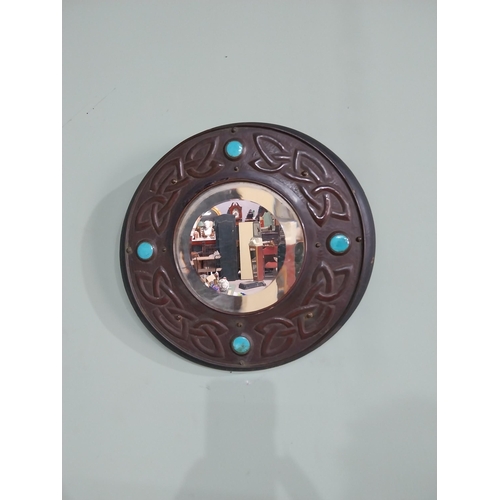 795 - Irish Celtic design copper wall mirror with blue stones {32 cm Dia.}.