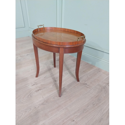 80 - Good quality Edwardian inlaid mahogany butlers tray on stand {55 cm H x 53 cm W x 42 cm D}.