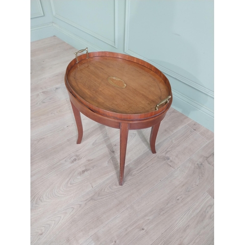 80 - Good quality Edwardian inlaid mahogany butlers tray on stand {55 cm H x 53 cm W x 42 cm D}.