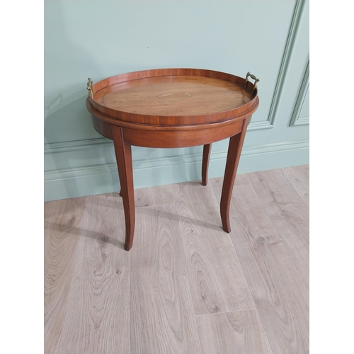 80 - Good quality Edwardian inlaid mahogany butlers tray on stand {55 cm H x 53 cm W x 42 cm D}.