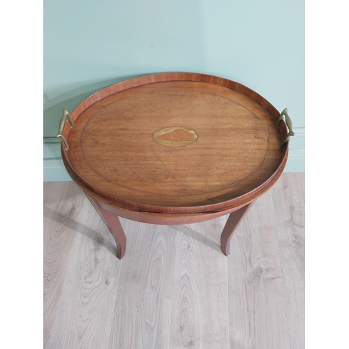 80 - Good quality Edwardian inlaid mahogany butlers tray on stand {55 cm H x 53 cm W x 42 cm D}.