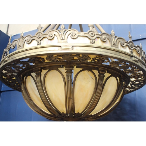 802 - Large Bronze chandelier with dome base and opaque glass {H 100cm x Dia 100cm } - NOT AVAILABLE TO VI... 