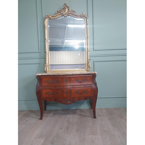 803 - Good quality French kingwood commode with marble top and ormolu mounts with two long drawers raised ... 