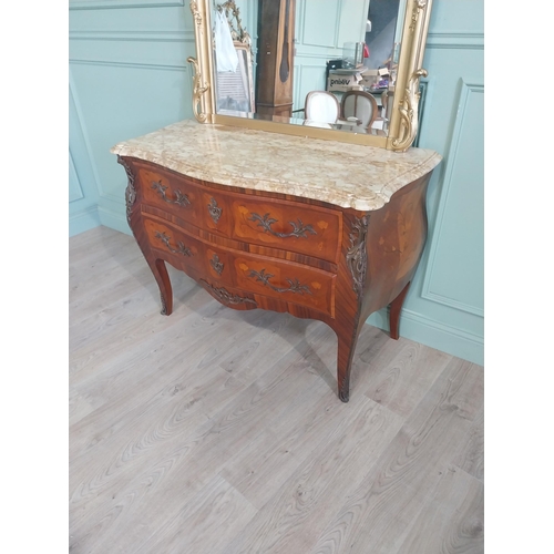 803 - Good quality French kingwood commode with marble top and ormolu mounts with two long drawers raised ... 