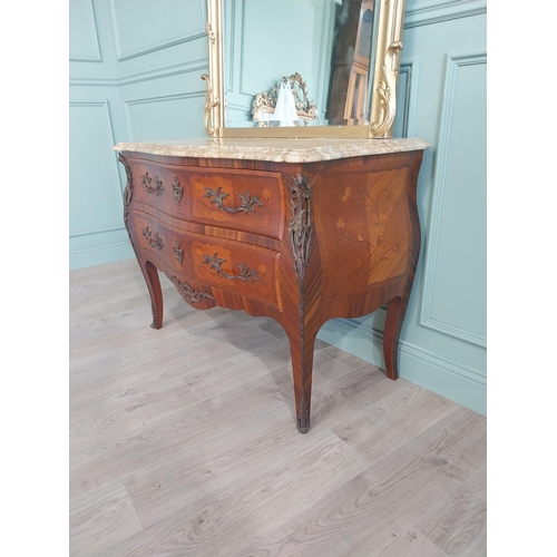 803 - Good quality French kingwood commode with marble top and ormolu mounts with two long drawers raised ... 