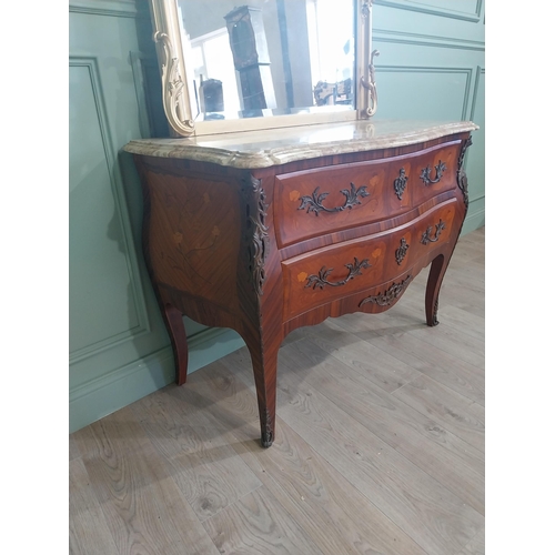 803 - Good quality French kingwood commode with marble top and ormolu mounts with two long drawers raised ... 